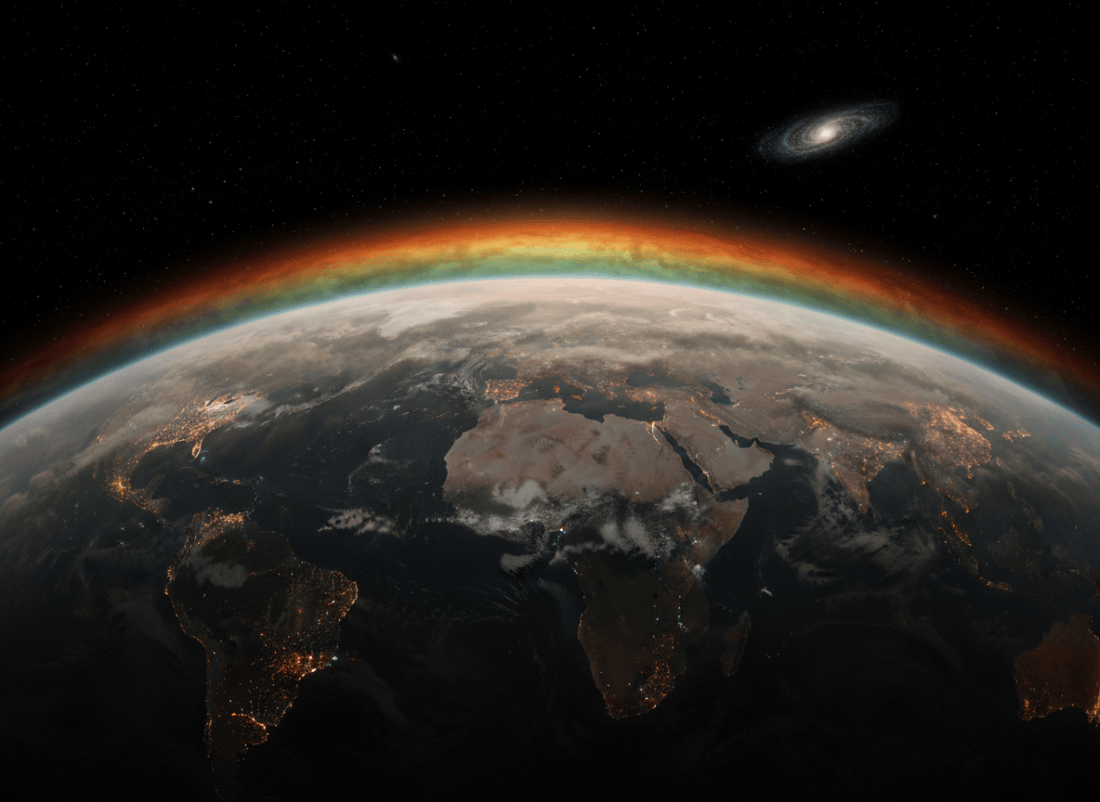 A cinematic, highly detailed depiction of Earth viewed from space in a dystopian future: the planet is shrouded in smoke and storm systems, continents marked by dim orange industrial fires and scattered city lights, vast darkened oceans, atmospheric pollution glowing along the horizon, ominous black space and distant stars, dramatic realistic science-fiction concept art, no text, no logos.